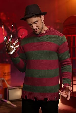 Arvilhill 3 Pcs Men's Halloween Scary Costume Claws Sweater Hat Nightmare Outfits - Image 6