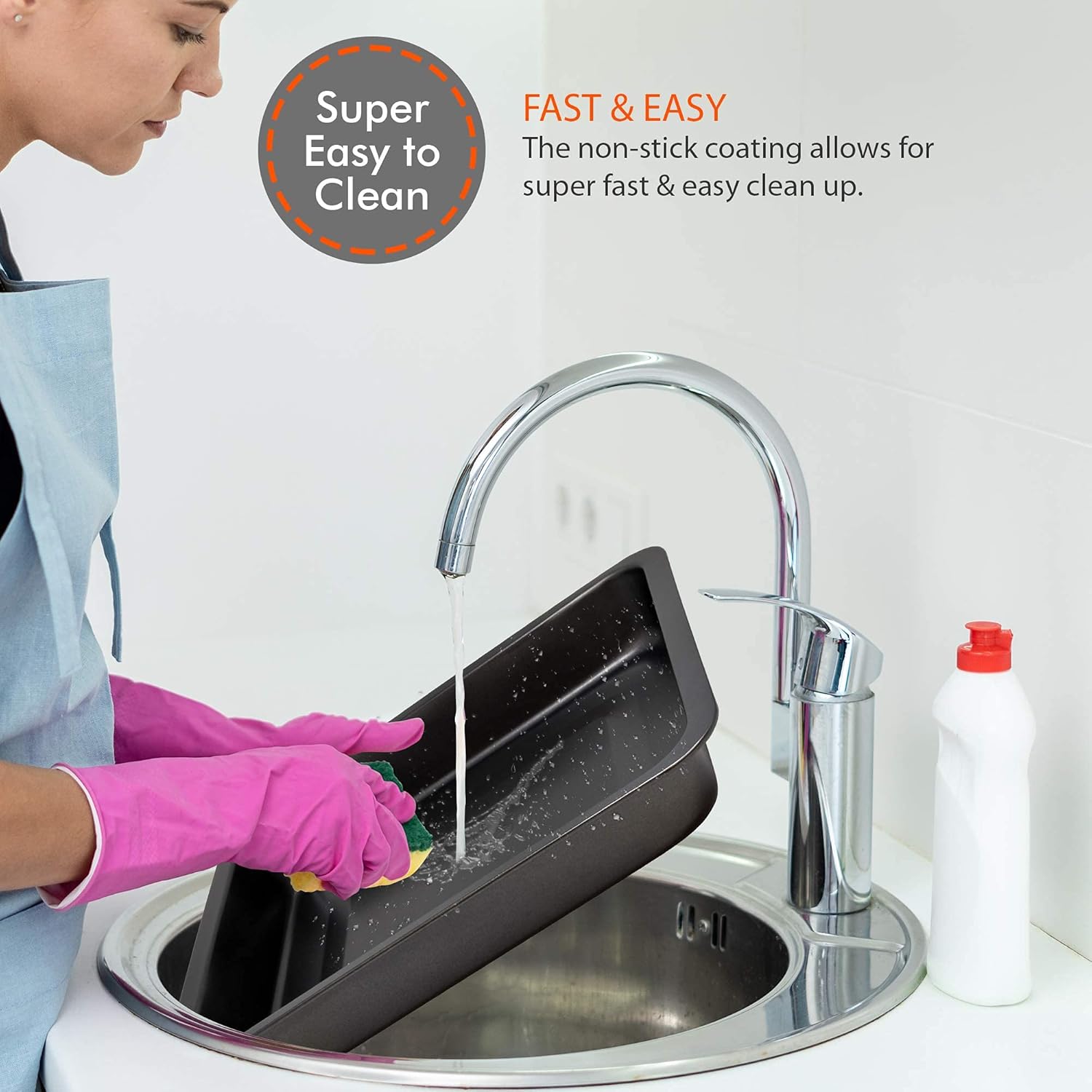 Perlli Baking Pan 10 Piece Set Nonstick Carbon Steel Gray Oven Bakeware Kitchen Set, 2 Cookie Sheets, 2 Round Cake Pans, Square Pan, Roasting Pan, Loaf Pan, Crisp Pan, Pizza Crisper, & Muffin Pan - Image 5