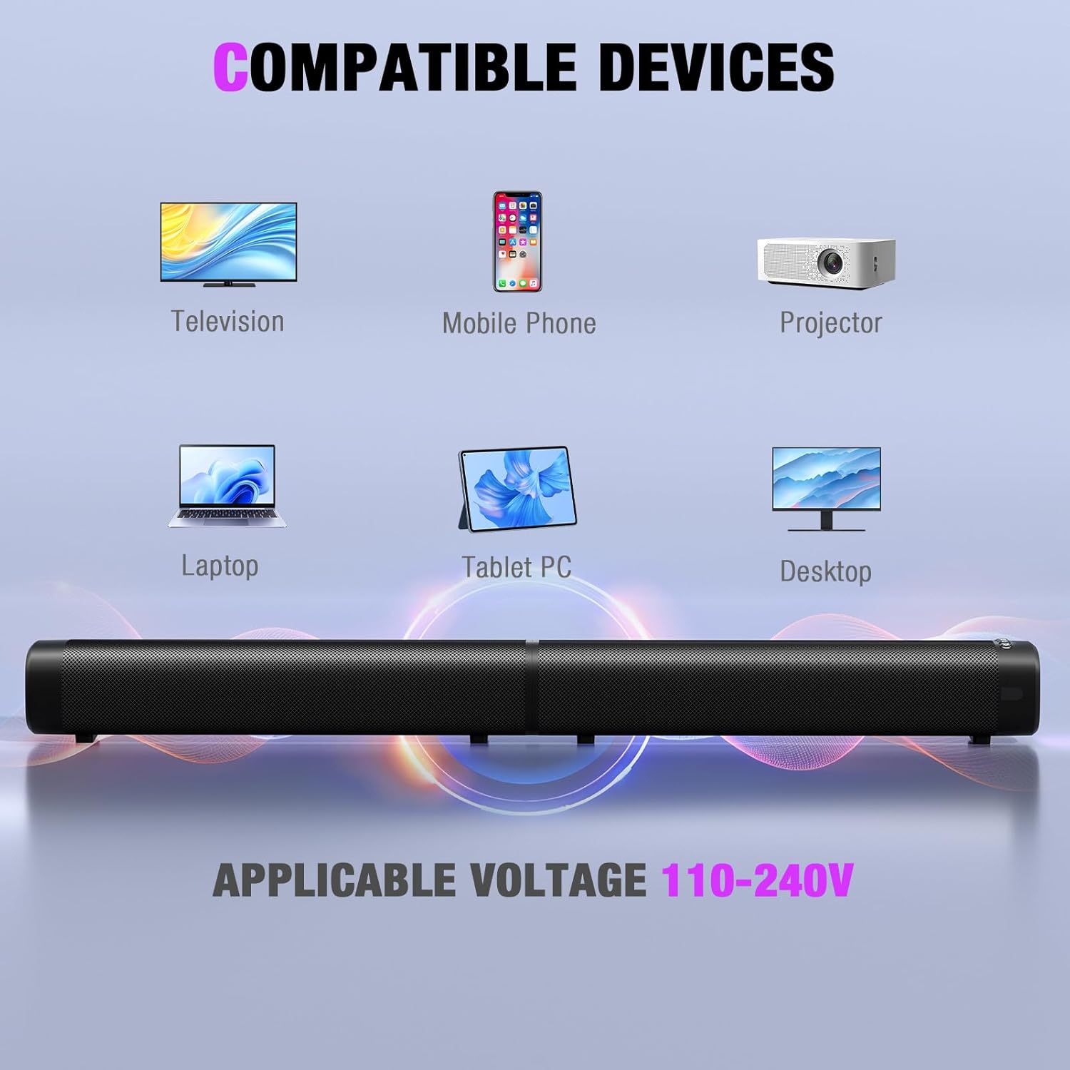 Sound Bar,100W Sound Bar for Smart TV with 3 RGB Lights Modes, Bluetooth 5.3, ARC/Opt/AUX Connect, Detachable 2-in-1 Speaker, 3 Equalizer Modes, Bass Surround Soundbar for TV/PC/Gaming/Projectors - Image 9