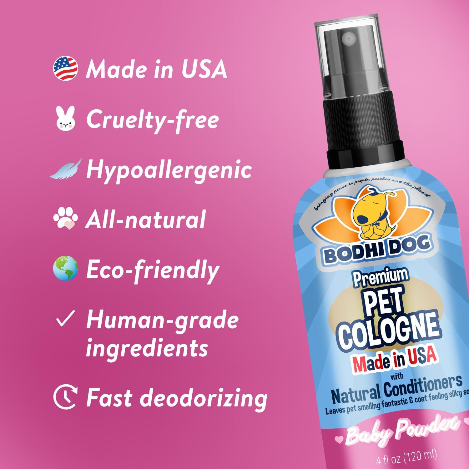 Bodhi Dog Premium Dog Cologne - Deodorizing Dog Perfume & Conditioner for Dogs & Cats - Natural Long Lasting Spray - Keeps Pets Fresh All Day - Gentle & Safe Formula, Made in USA (Baby Powder 4 Fl Oz) - Image 5