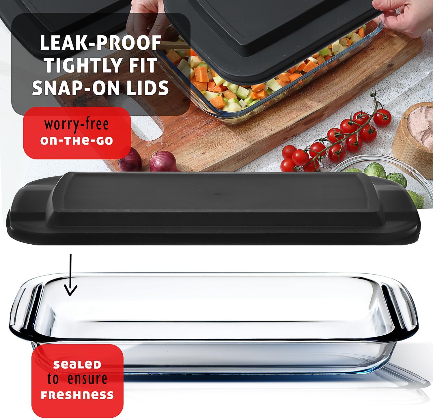 Eatex 8-Piece Deep Glass Casserole Dishes for Oven with Plastic Lids, Glass Baking Dishes for Oven, Rectangular Bakeware for Lasagna, Cooking, Leftovers, Kitchen, Freezer to Oven Dishwasher Safe - Image 7