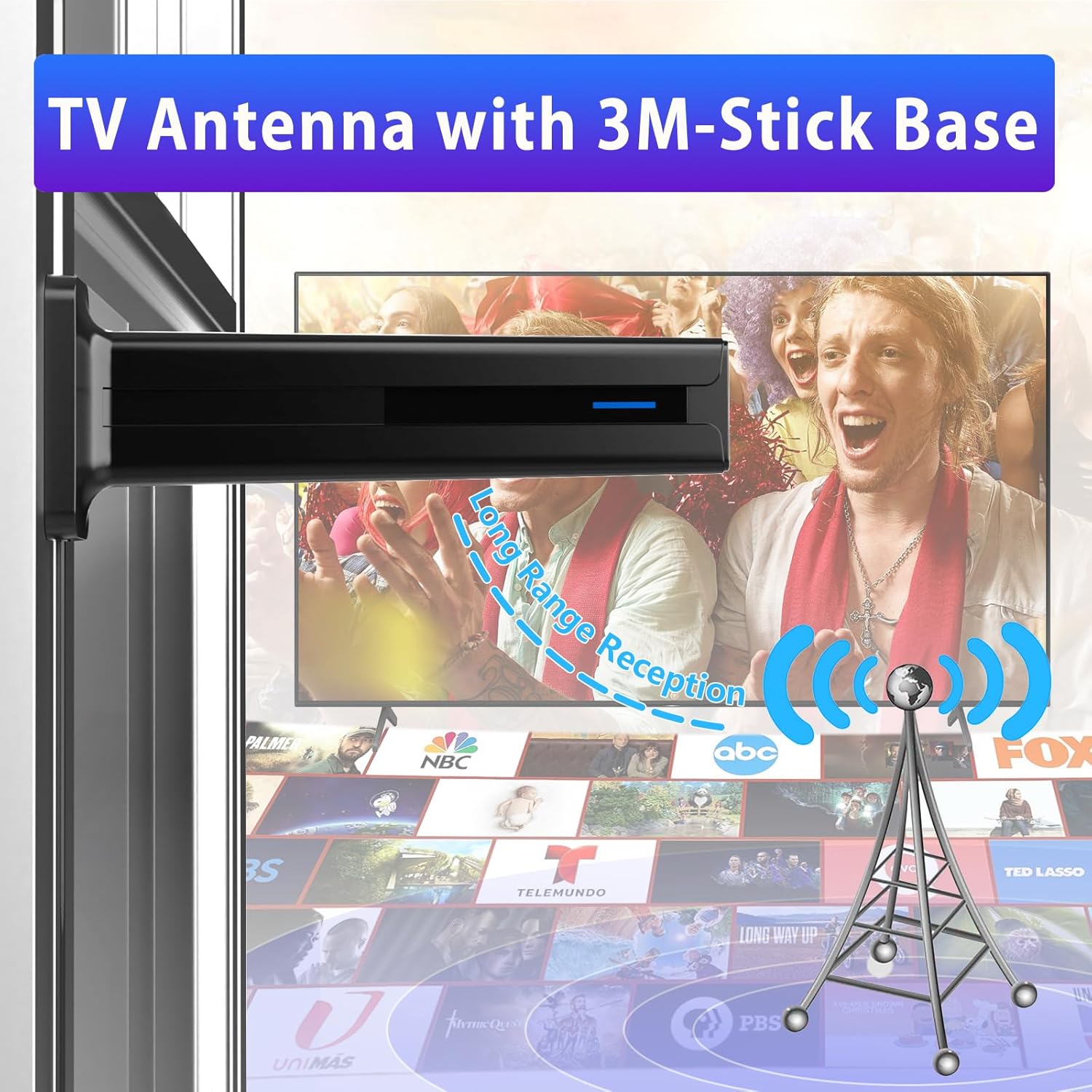 Digital TV Antenna for Smart TV Indoor,2025 TV Antenna with 3M Stick Base, 360°&Long Range Reception HDTV Antenna for Local Channels, Easy Installation Antennas for TVs Without Cable (7.0 in) - Image 3