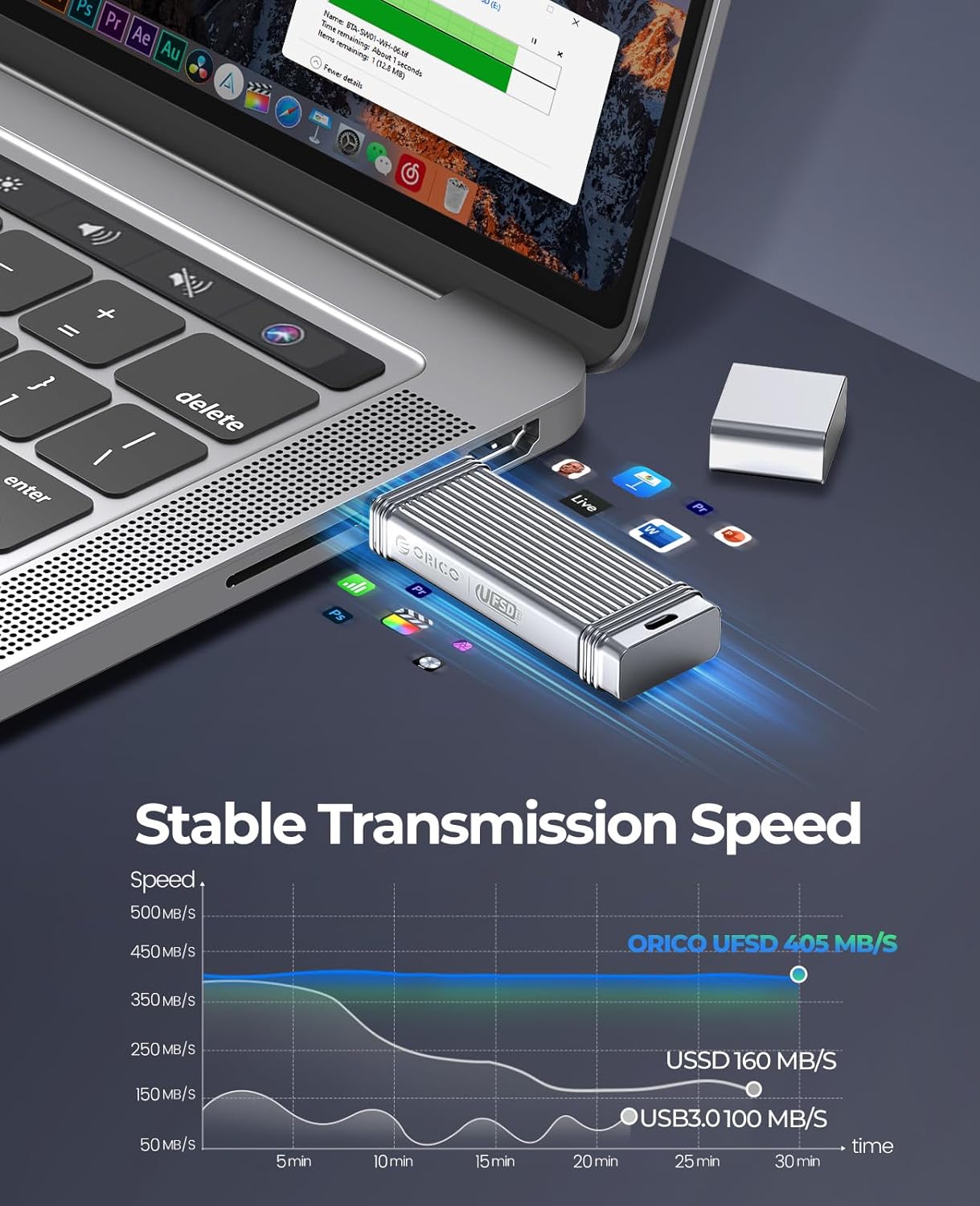 ORICO 1TB Portable SSD Up to 520MB/s, USB3.2 Gen2 External Solid State Drive, Metal High-Speed External SSD, Reliable Storage for iPhone 16 Series, Tablets, Laptops