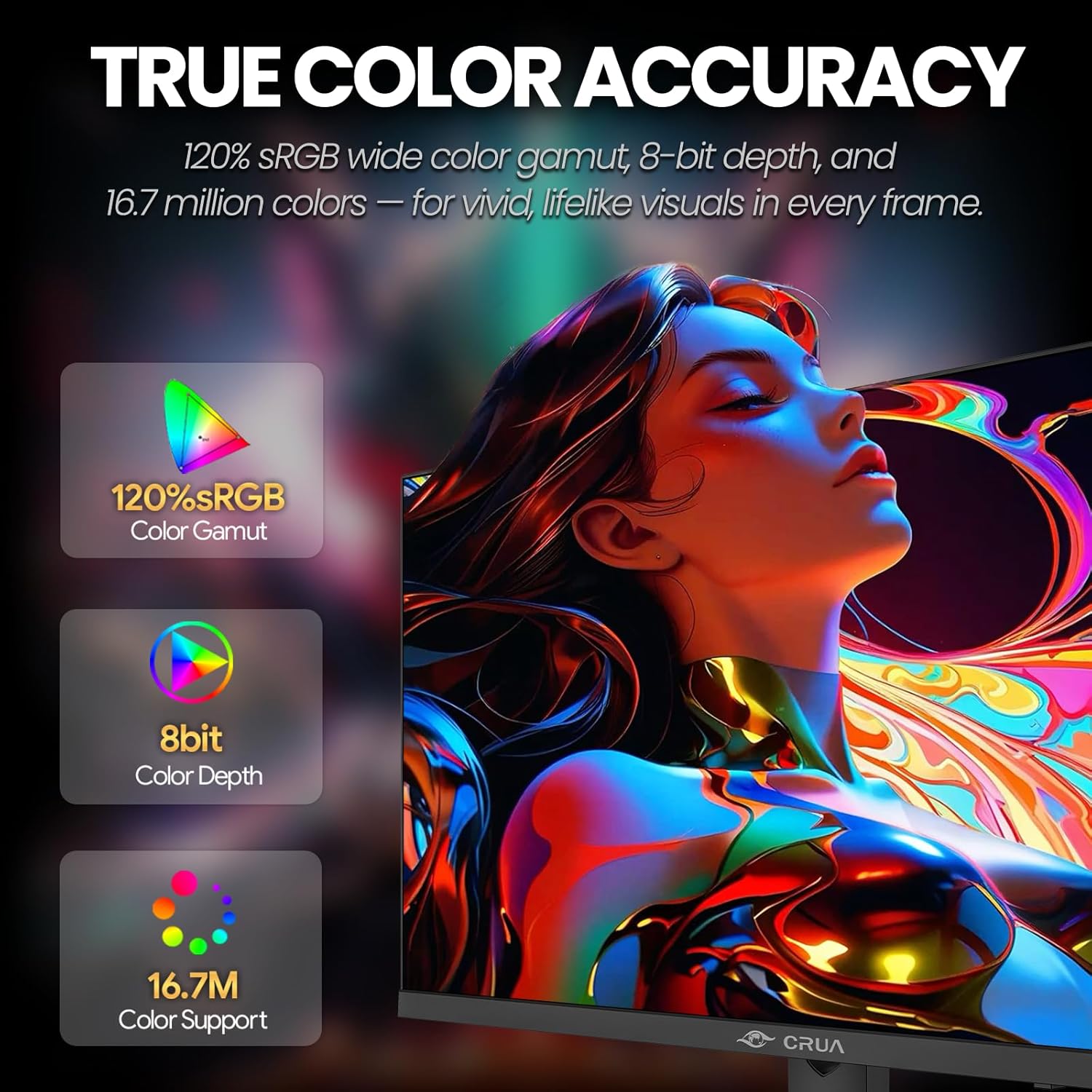 CRUA 27" 240Hz Gaming Monitor, 2k QHD(2560 * 1440P) IPS Screen Computer Monitor, Supports AMD Freesync, 120% sRGB, Blue Light Filter, Built-in Speakers, Wall Mountable Installs(HDMI 2.0/DP 1.4)-White - Image 4