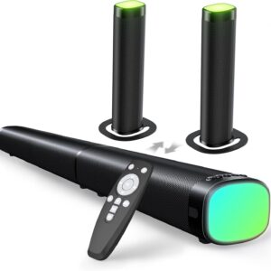 Sound Bar,100W Sound Bar for Smart TV with 3 RGB Lights Modes, Bluetooth 5.3, ARC/Opt/AUX Connect, Detachable 2-in-1 Speaker, 3 Equalizer Modes, Bass Surround Soundbar for TV/PC/Gaming/Projectors