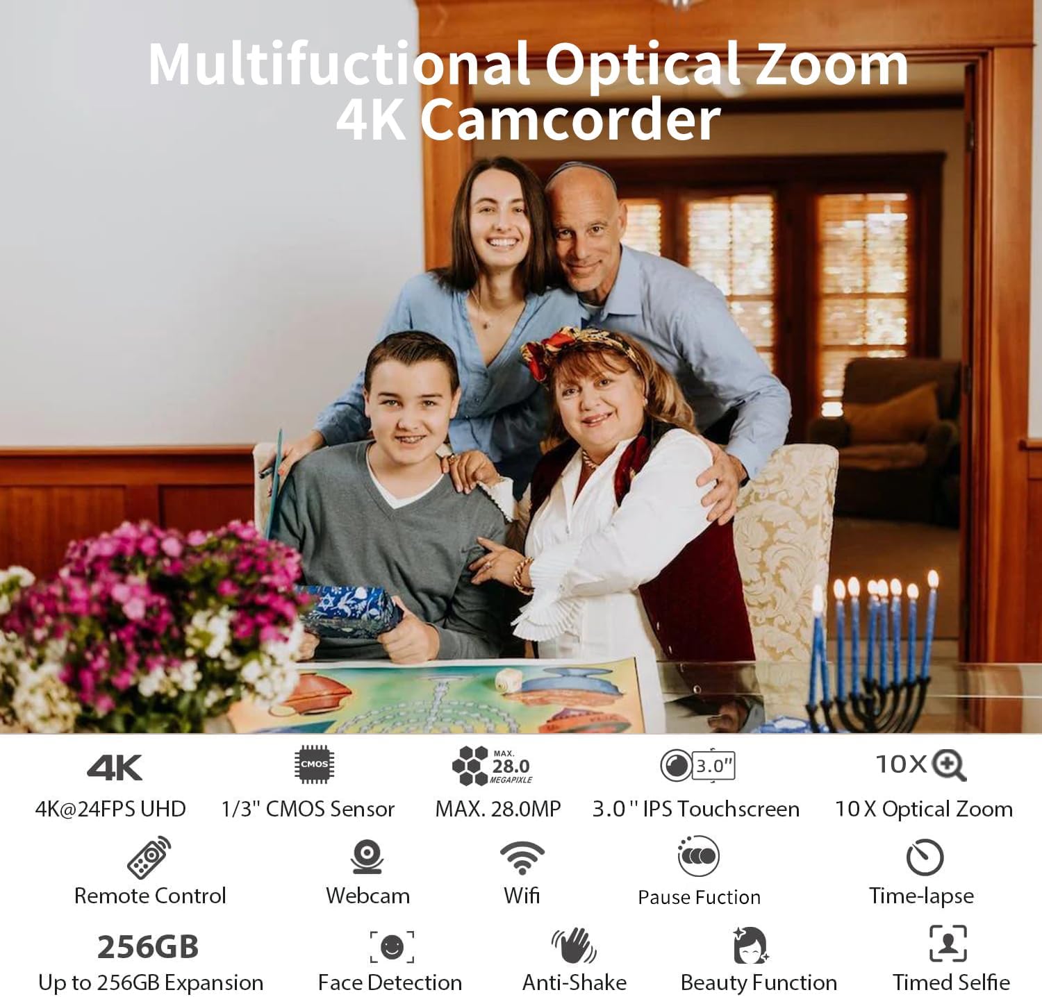 ORDRO 4K Video Camera Camcorder 10X Optical Zoom&120X Intelligent Zoom, 4K 30MP WiFi Vlogging Camera for YouTube Digital Video Camera w/Microphone, 32G Card, Remote Control - Image 2