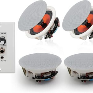 Herdio 6.5” Bluetooth in Wall in Ceiling Speakers 600W 2-Way Flush Mount Speakers System with Wall Amplifier Receiver for Home Theater Office Bathroom(2Pairs, Paintable-Grille)