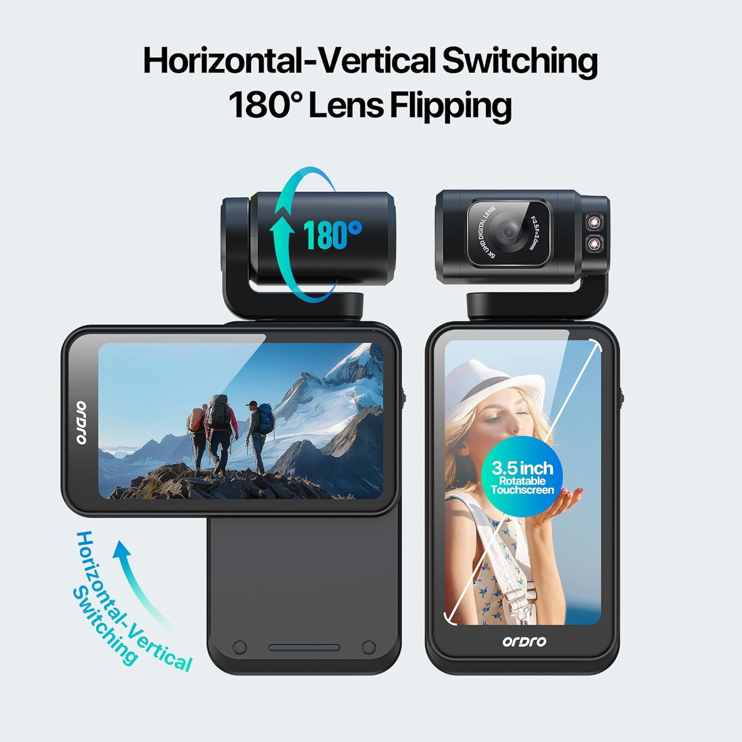 5K Video Camera Camcorder, Portable Vlogging Camera with 3.5'' Rotatable Touchscreen, 1/2.5'' CMOS & 4K/60FPS Video, IR Night Vision Pocket Camera with 64G Card for YouTube Vlogs (LightBlack) - Image 7