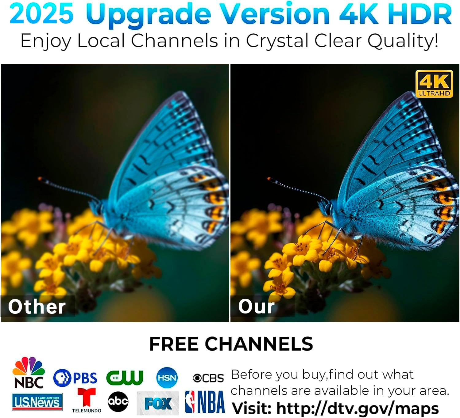 2025 Digital TV Antenna for Smart TV Indoor, 2800+ Miles Long Range HD TV Antenna for Local Channels with Signal Booster Amplifier, Support 8K 4K 1080p for All TVs - 38FT Coax Cable - Image 4