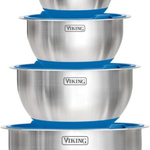 VIKING Mixing Bowls Set, 10 Piece Stainless Steel Kitchen Cookware, Non-Slip Silicone Base, Includes Tight Fit Lids, Dishwasher Safe, Blue