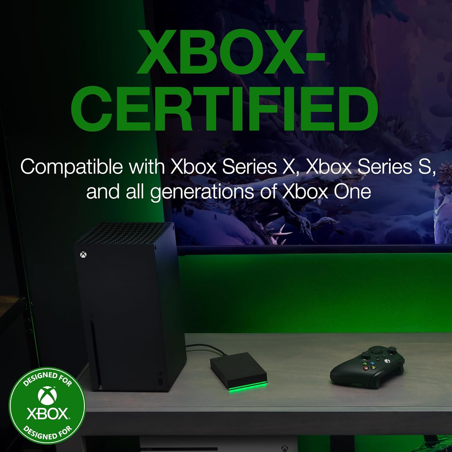 Seagate Game Drive for Xbox 5 TB External Hard Drive Portable HDD - USB 3.2 Gen 1, Black with Built-in Green LED bar, Xbox Certified, 3 Year Rescue Services(STKX5000403) - Image 3