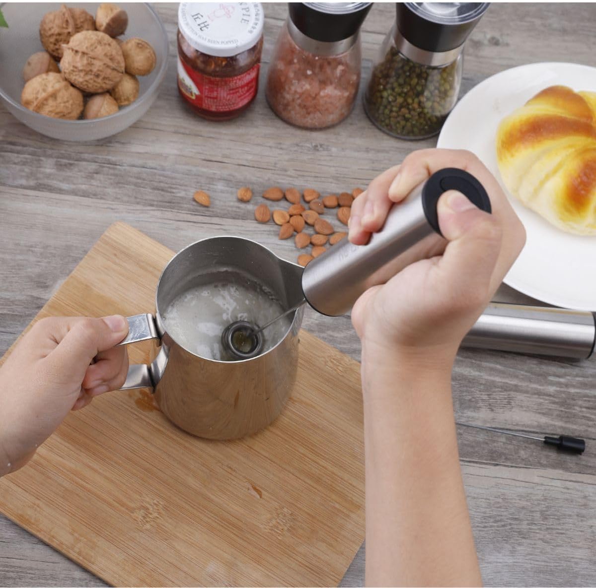 Milk Frother,Rechargeable 3 Speed Electric Coffee Foamer for Travel, Handheld Drink Mixer for Latte, Cappuccino, Coffee, Eggs, Hot Chocolate, Protein,Silver - Image 3