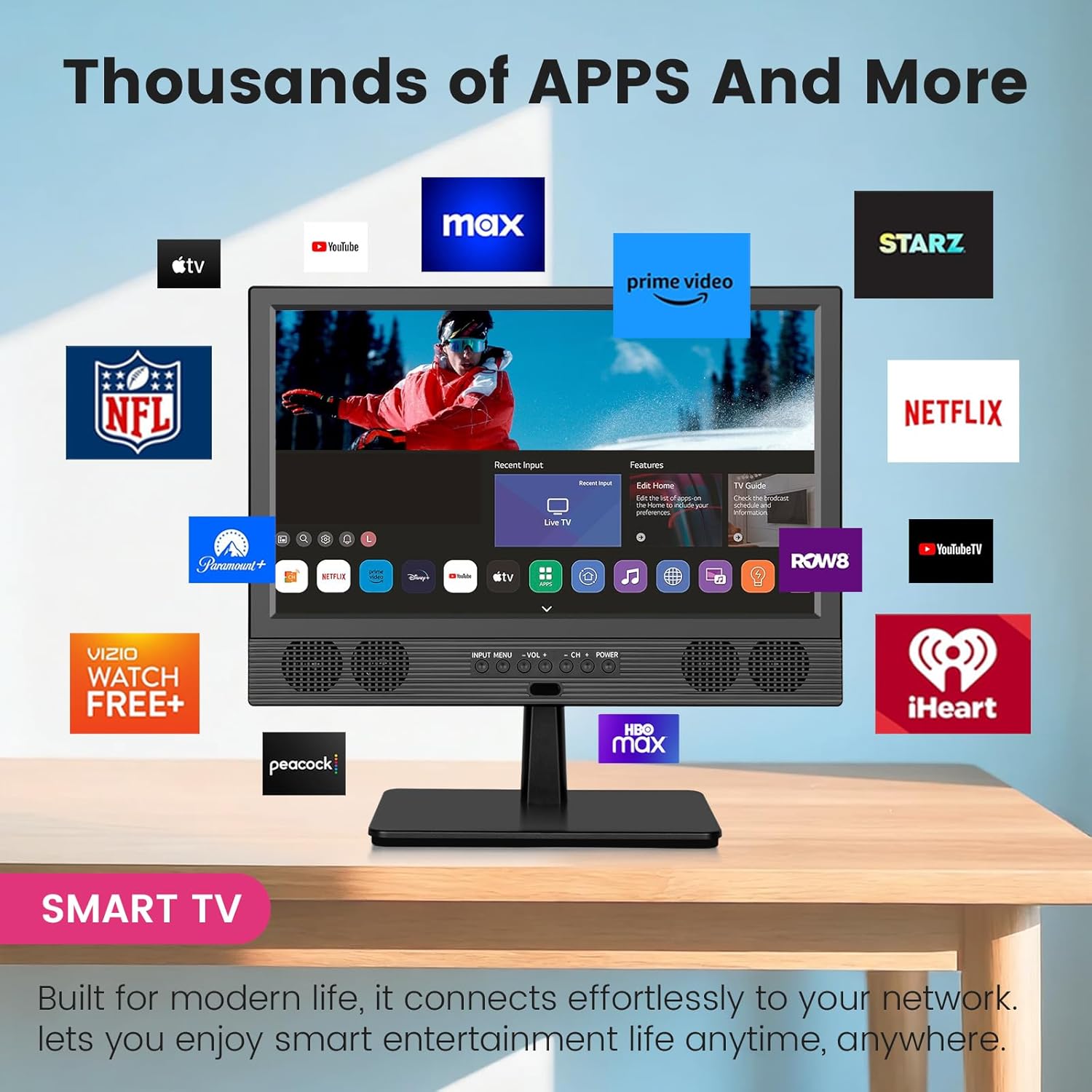 14 Inch Small Smart TV HD 720P LED, Compact Flat Screen Smart TV with Built-in Speakers, Digital ATSC Tuner,HDMI/USB/AV Inputs,Small Smart tv for Kitchen,Bedroom,RV,Camper,Camping - Image 3