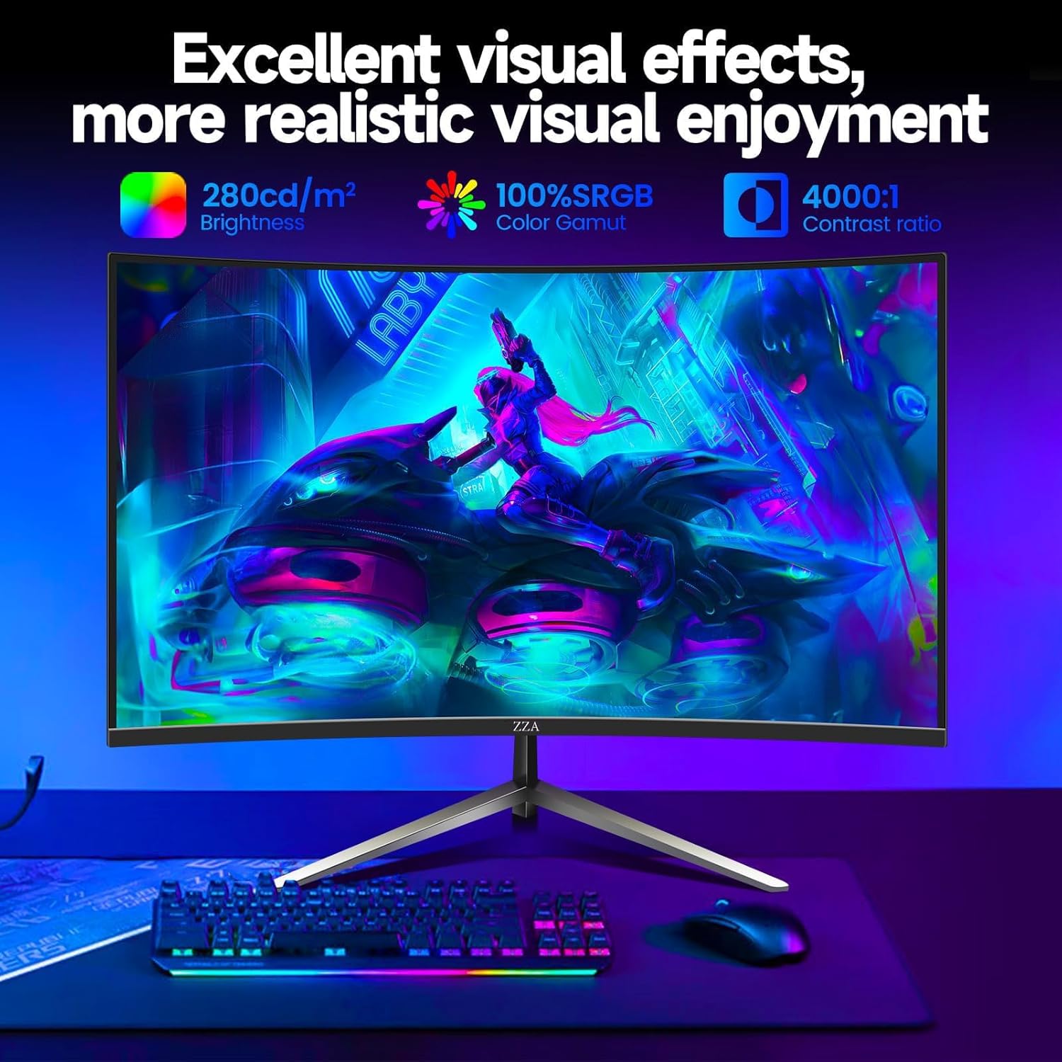 ZZA 32 Inch Curved Gaming Monitor 240hz,1K 1080P Computer PC Monitor with 1500R |1ms (GTG) | HDR 600|Curved|122% sRGB|DP/HDMI|VESA|FreeSync & G-Syn,Mount Business, Office, Casual Gaming Monitors - Image 4