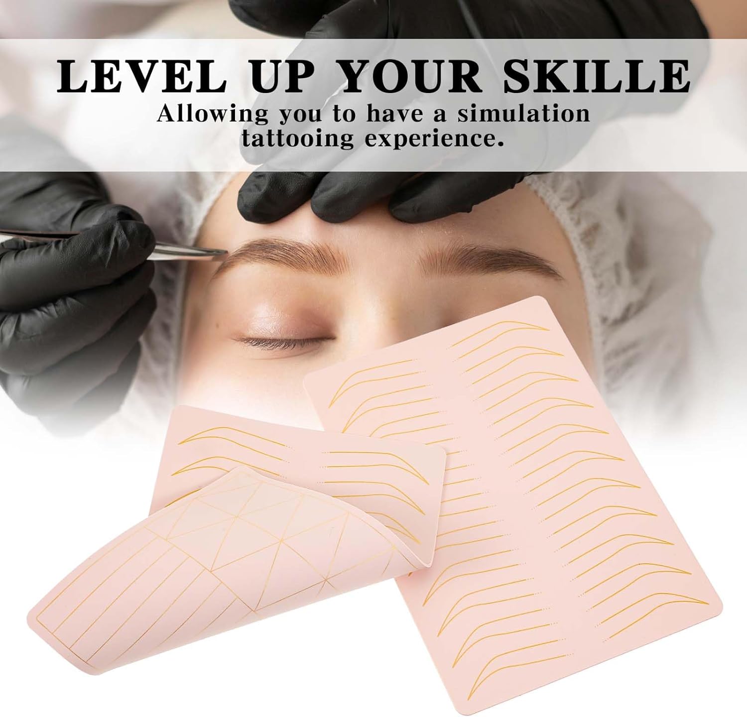 5 Pcs Microblading Practice Fake Skin Sheet for Eyebrow Tattoo, Fake Skin for Tattoo, Micro Blading Eye Brow Makeup, Double Sides Silicone Tattoo Skin Practice Kit, Tattooing Supplies - Image 2