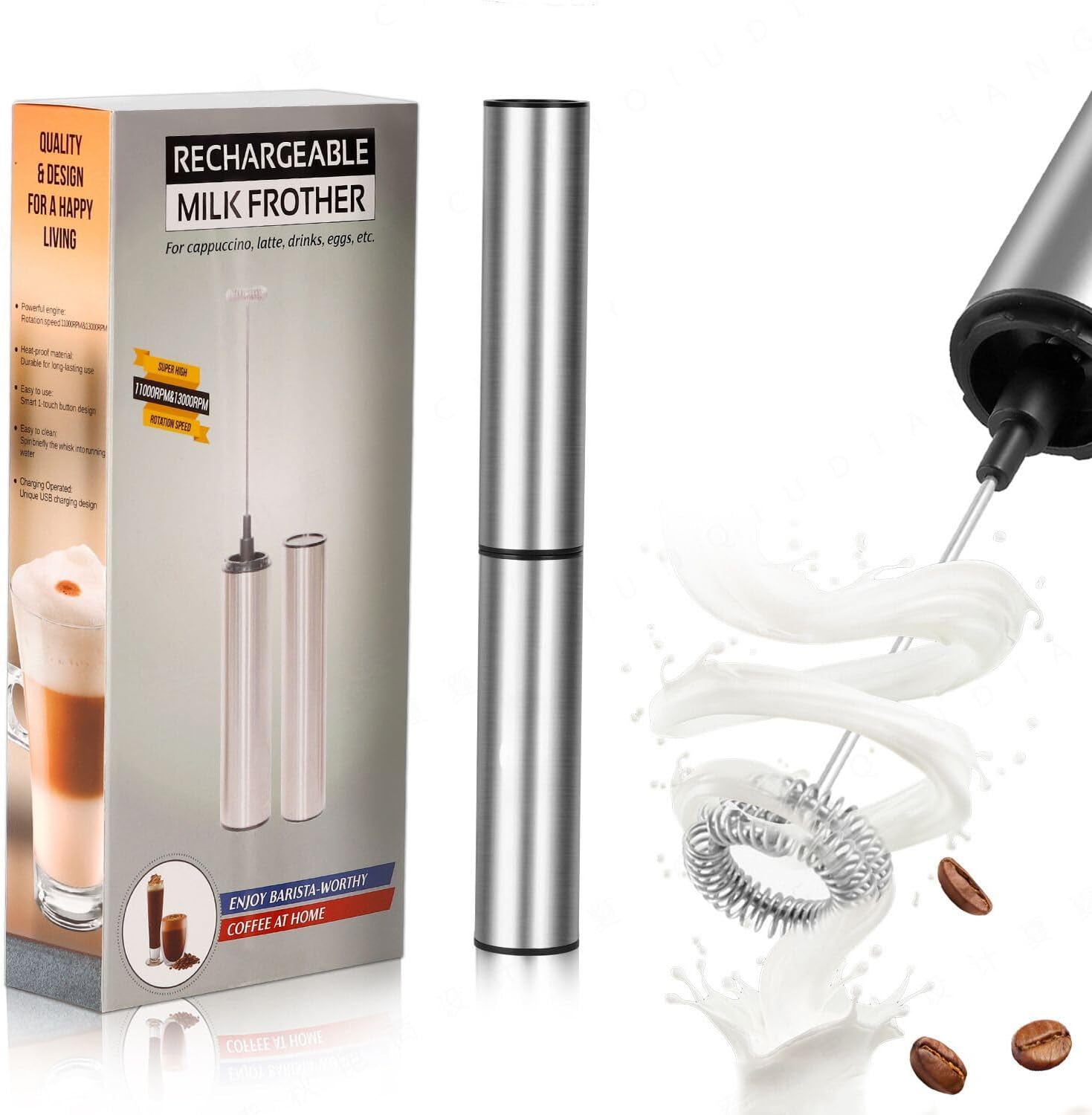 Milk Frother,Rechargeable 3 Speed Electric Coffee Foamer for Travel, Handheld Drink Mixer for Latte, Cappuccino, Coffee, Eggs, Hot Chocolate, Protein,Silver - Image 4