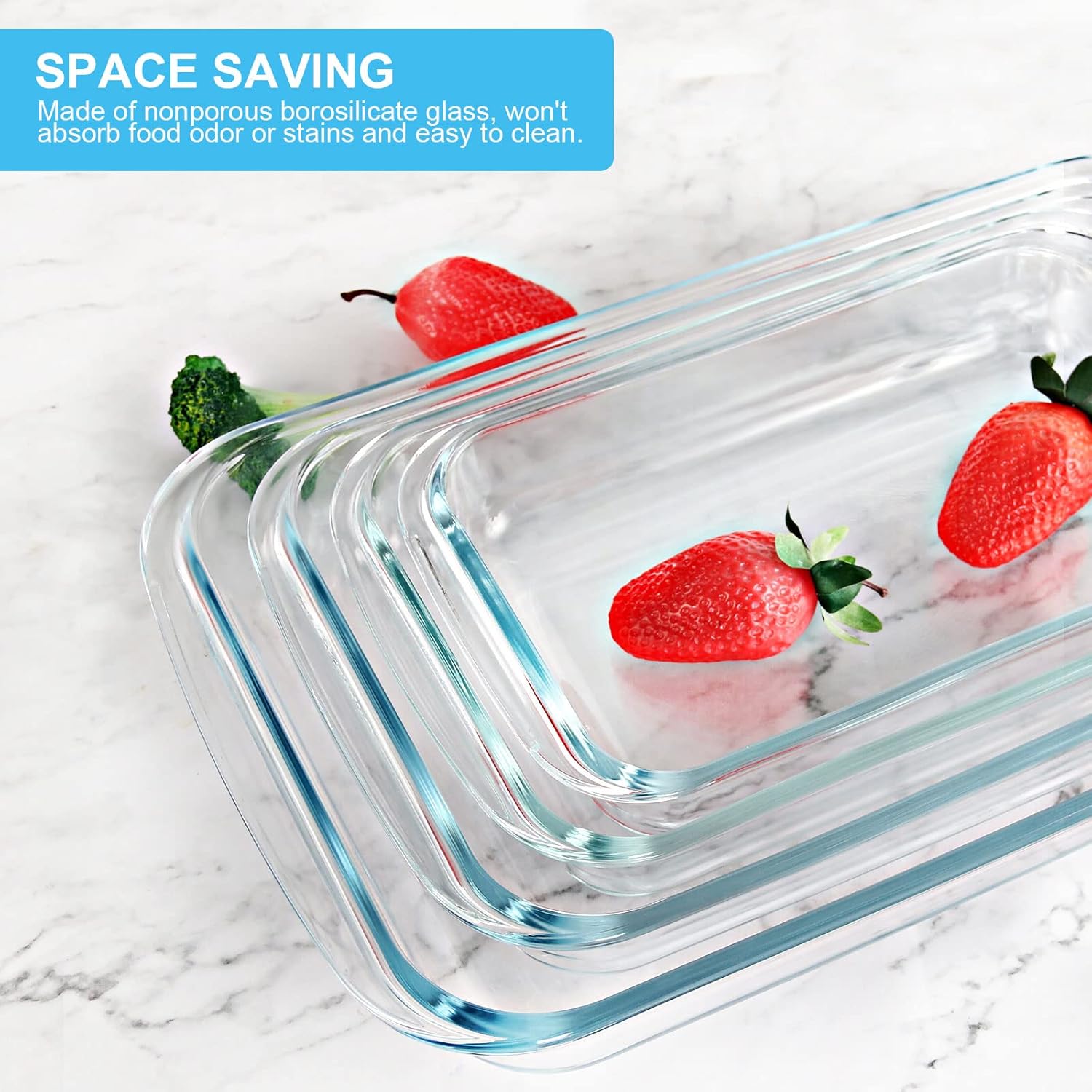 KOMUEE 8 Pieces Glass Baking Dish with Lids Rectangular Glass Baking Pan Bakeware Set with Lids, Baking Pans for Lasagna, Leftovers, Cooking, Kitchen, Fridge-to-Oven, Gray - Image 4