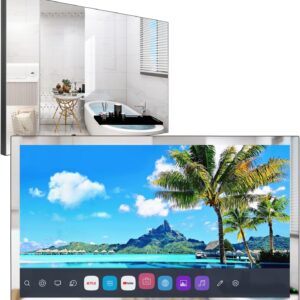 elecsung 28inch 4K UHD Smart TV for Bathroom,Mirror Panel, IP65 Waterproof,Built-in Alexa, WiFi, Bluetooth,Speakers,webOS System