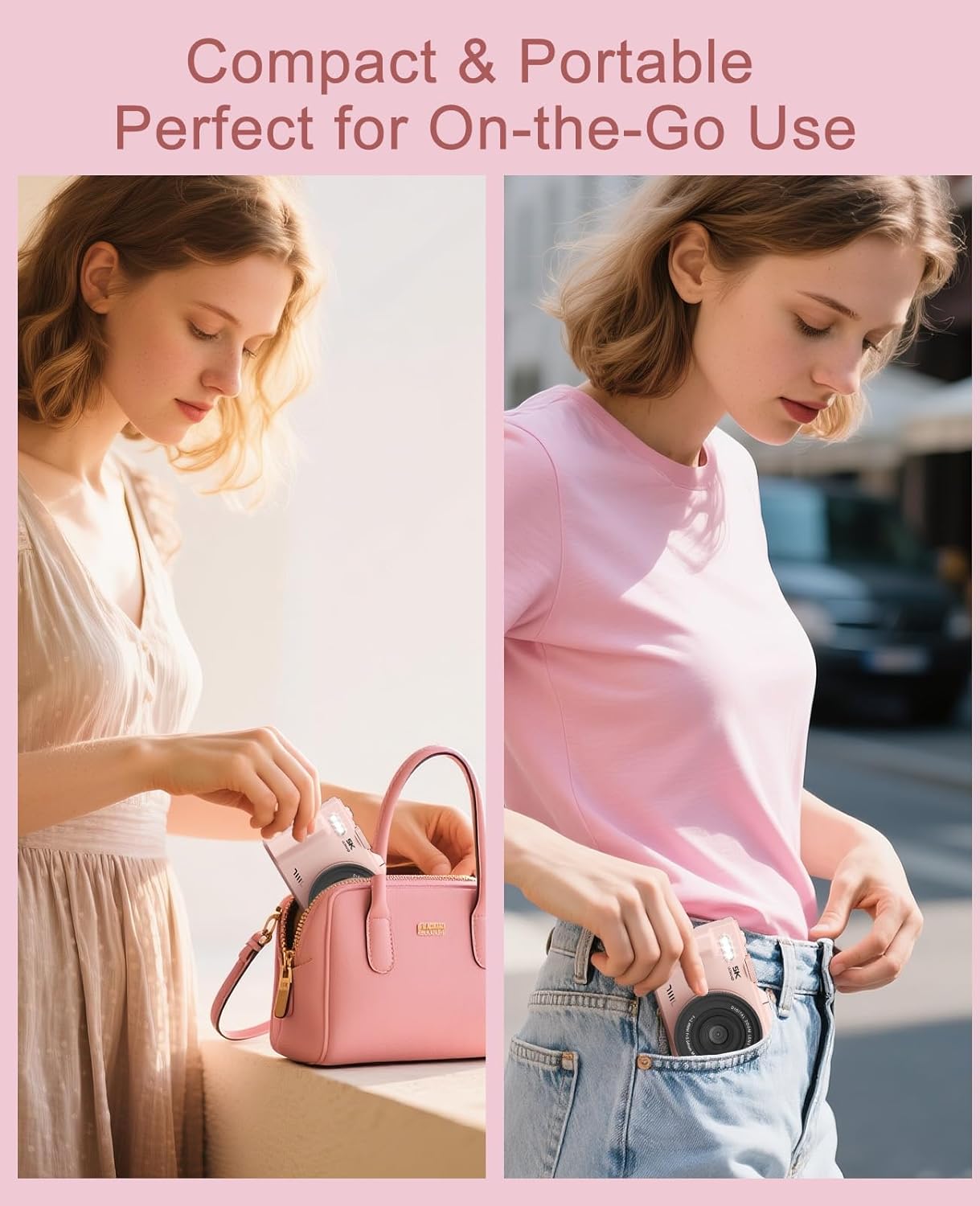 FLATIC Digital Camera, 5K 75MP Cameras for Photography with WiFi & 64GB TF Card, Autofoucs Vlogging Camera for YouTube with 180° Flip Screen, Compact Vlog Travel Camera Kit for Beginner, Teens, Pink - Image 8