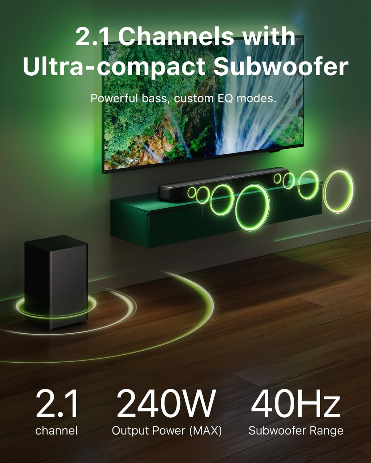 PHILIPS B5309 Soundbar 2.1 with Wireless Subwoofer and Immersive DTS Virtual:X Audio Technology - 240W Max Power, Deep Bass, Bluetooth 5.4, Four EQ Modes, HDMI ARC and USB connectivity - Dark Grey - Image 2