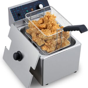 Deep Fryer Strainer 8L with Lid, Stainless Steel Pot, Adjustable Temperature & Timer, Perfect for Fried Chicken, French Fries, & More, Removable Oil-Container, XL