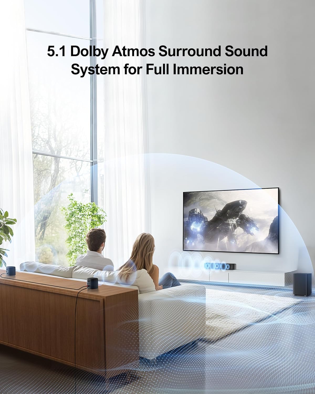ULTIMEA 5.1ch Sound Bar with Dolby Atmos, Surround Sound System for TV, Sound Bar for Smart TV and Home Theater, App Control, TV Soundbar with Subwoofer, 2 Surround Speakers, HDMI eARC, Aura A50 Pro - Image 2