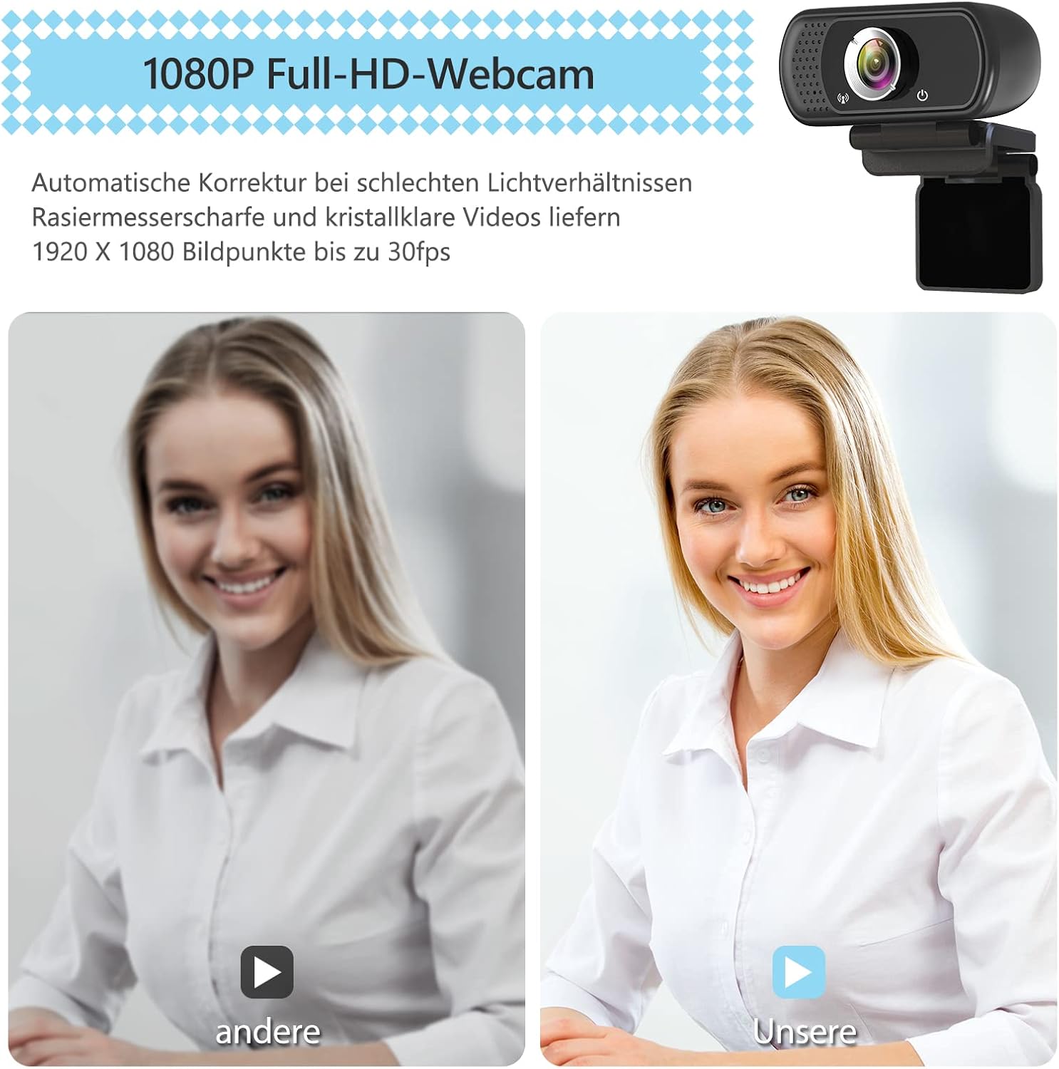 ToLuLu 1080P Webcam with Microphone, HD Webcam Web Camera with Tripod Stand, Widescreen USB Computer Camera, Streaming Mic Web cam for Online Calling/Conferencing,Facetime/YouTube Desktop Laptop PC - Image 2