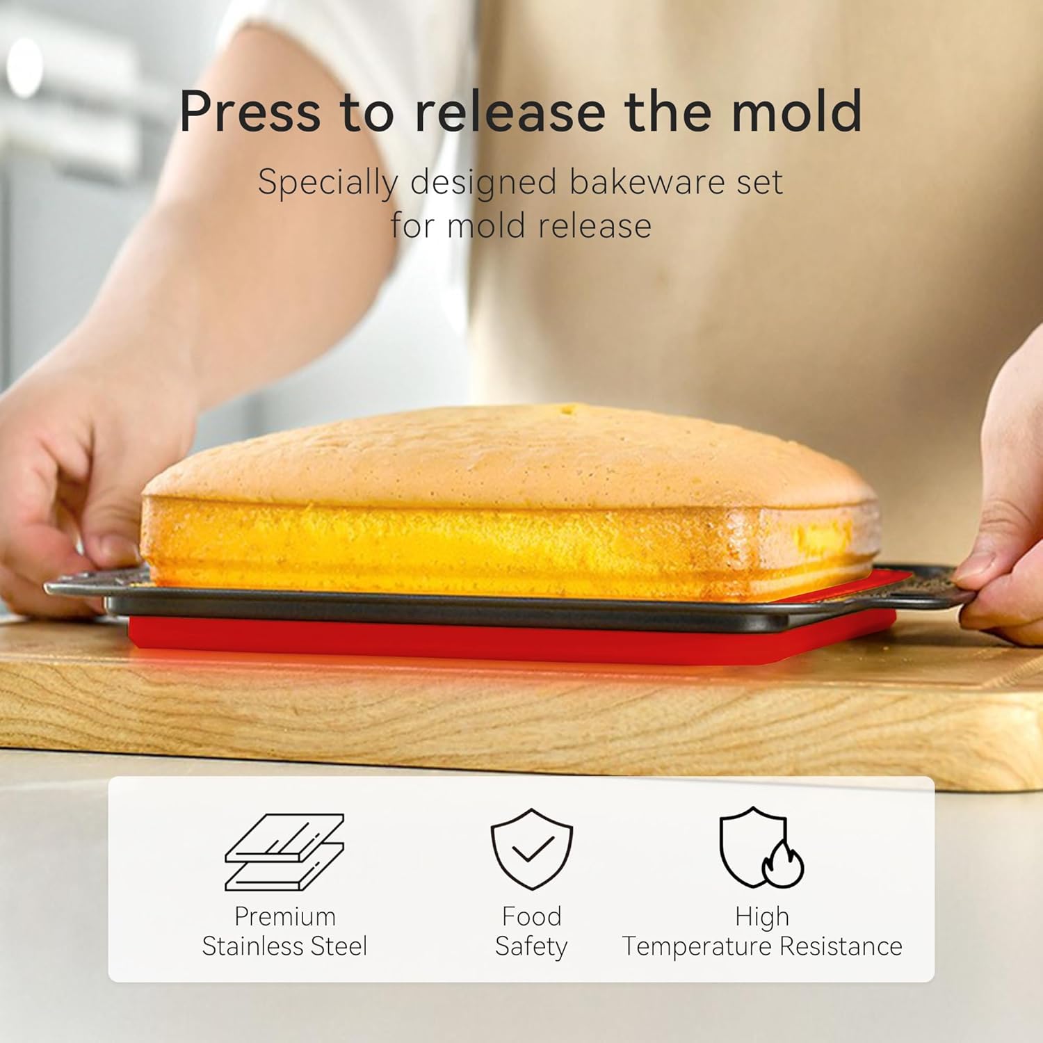 8 Piece Red Silicone Bakeware Sets, Nonstick Baking Pans, Silicone Baking Sheet Set with Press to Release Design, Oven Mitts, Spatula & Brush Flexible, Stackable, BPA Free, Dishwasher & Oven Safe - Image 3