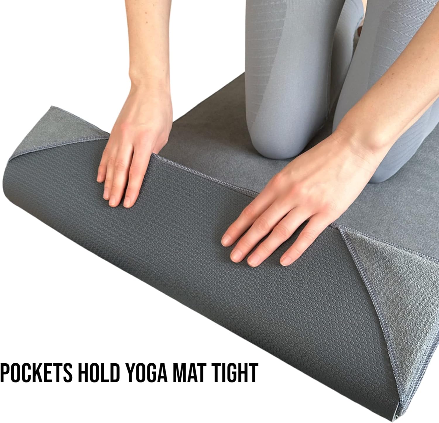 Non Slip Yoga Towel with Corner Pockets, Mat-Sized 24"x72", 100% Microfiber Sweat Absorbent, Perfect for Hot Yoga, Bikram, Pilates and More (Grey) - Image 4