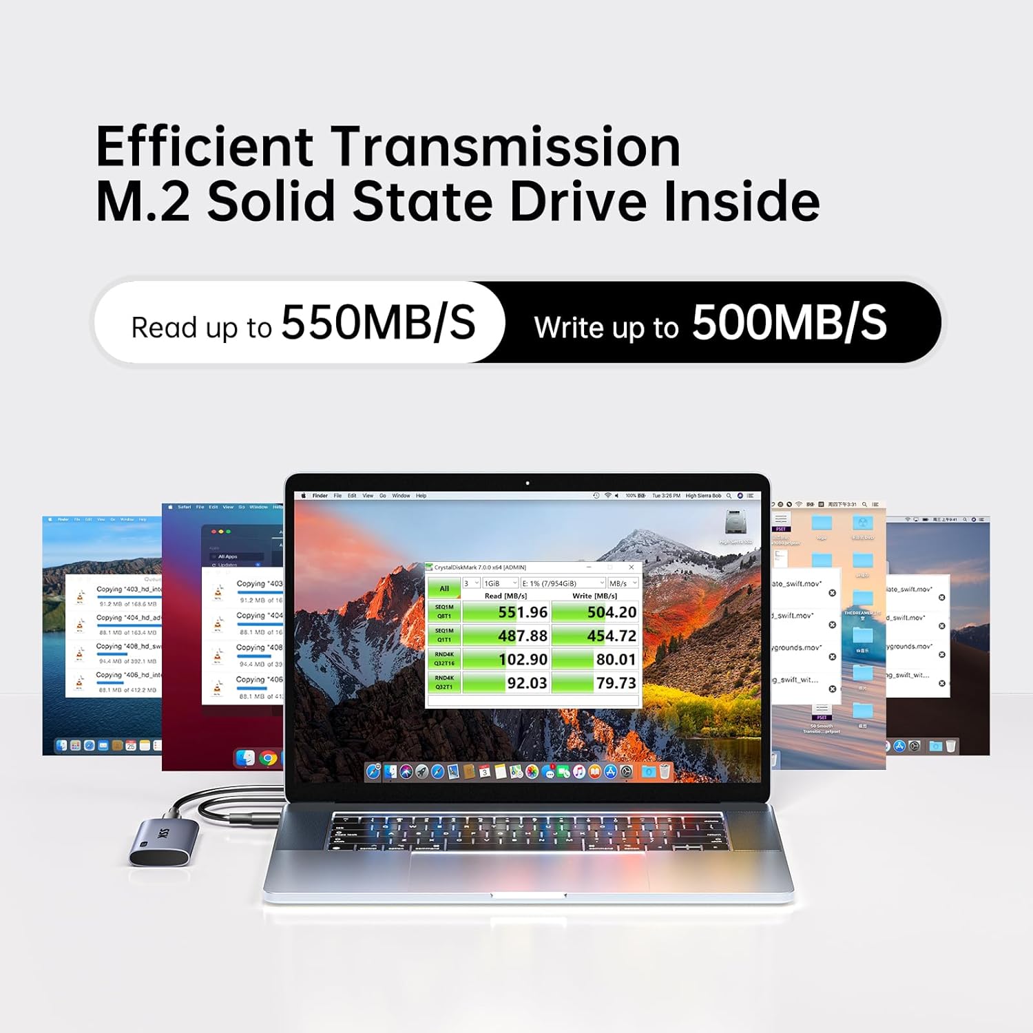 SSK 1TB SSD External Hard Drive, Portable SSD Up to 550MB/s Fast Solid State Drives, External Drive USB 3.2 Gen2 for iPhone 15/Pro, Windows, Mac, Android with LED Light, Trim, Smart Supported - Image 2