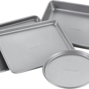 Farberware Bakeware Steel Nonstick Toaster Oven Pan Set, 4-Piece Baking Set, Gray