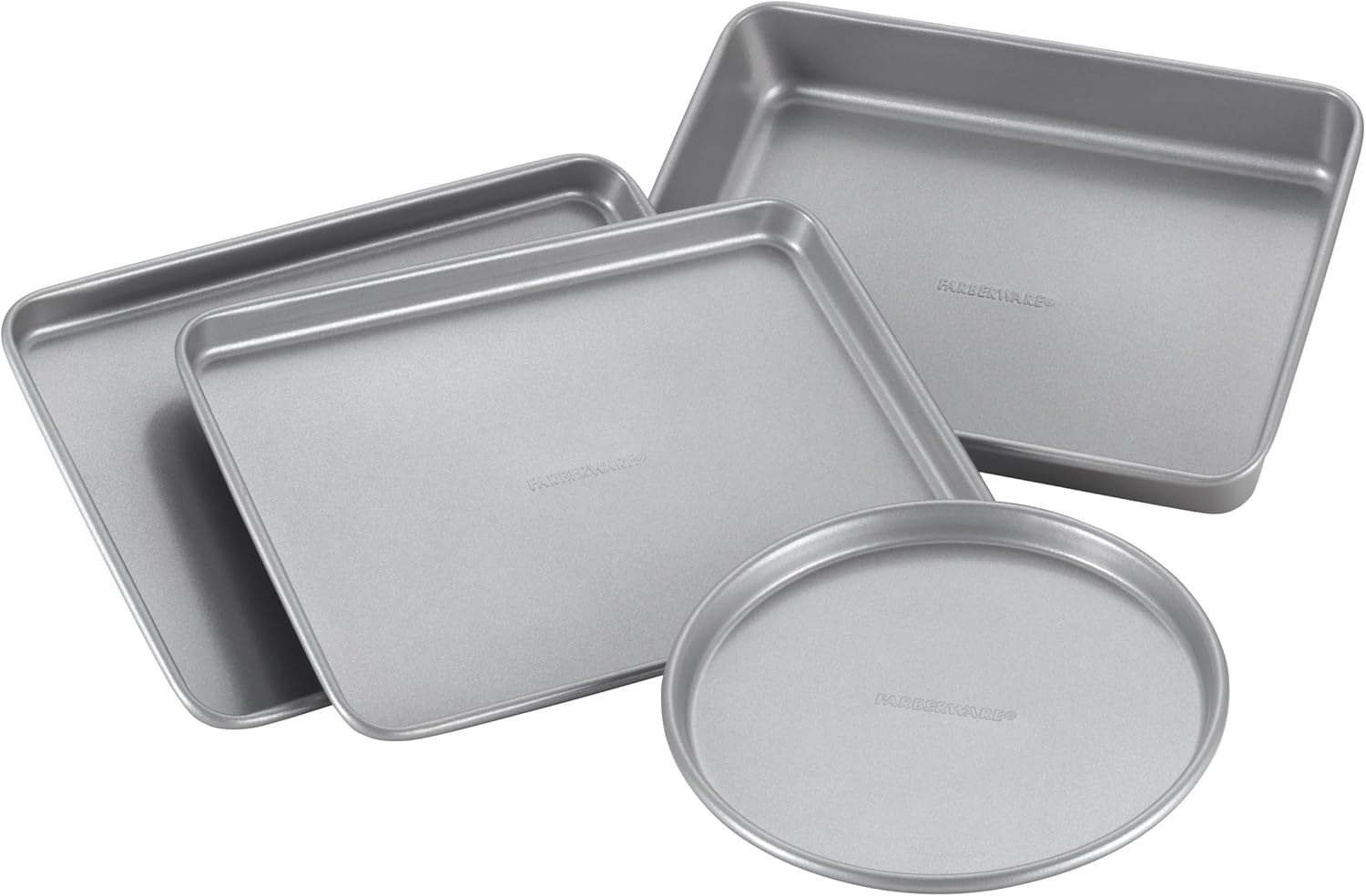 Farberware Bakeware Steel Nonstick Toaster Oven Pan Set, 4-Piece Baking Set, Gray