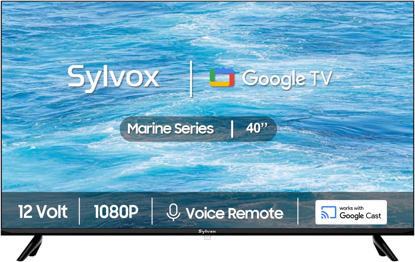 SYLVOX 12 Volt TV, 40" Smart Television 1080P with Google OS Support Voice Remote Screencast ATSC NTSC WiFi Bluetooth HDMI USB, AC/DC Powered, 12V TV for RV Camper Boat Coastal Home (Marine Series)