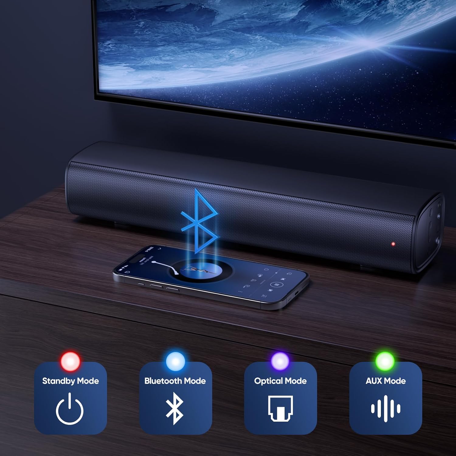 Saiyin Soundbar with 4'' Subwoofers - 70W Rounded-Edge Subwoofer & Compact Soundbar for TV, 2.1 Audio Enhanced Surround Sound System for TV, Bluetooth/Optical/AUX Connection for TV/PC - Image 4