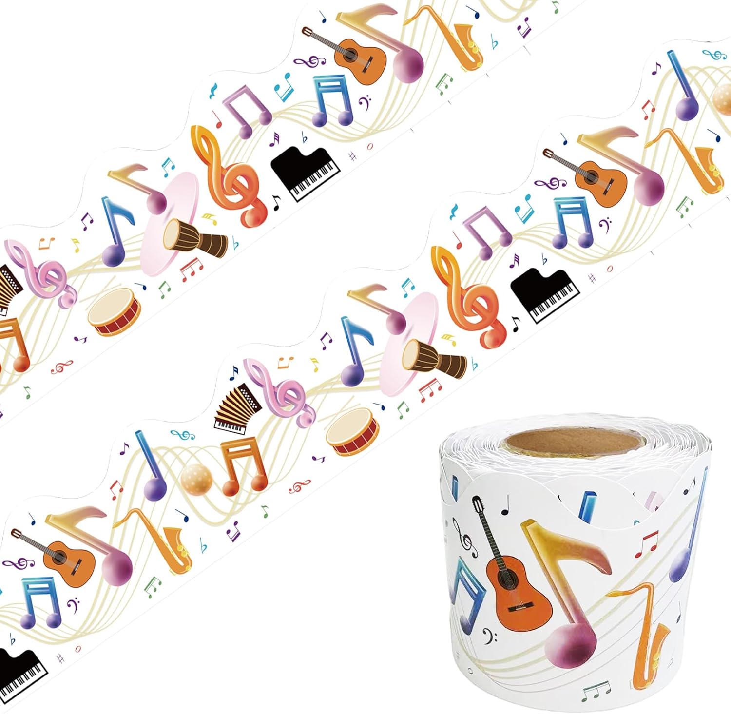 69 Feet Musical Instrument Billboard Borders Color Notes and Instrument Trimming Stickers Self Adhesive Music Theme Billboard Home School Classroom Blackboard Decorations