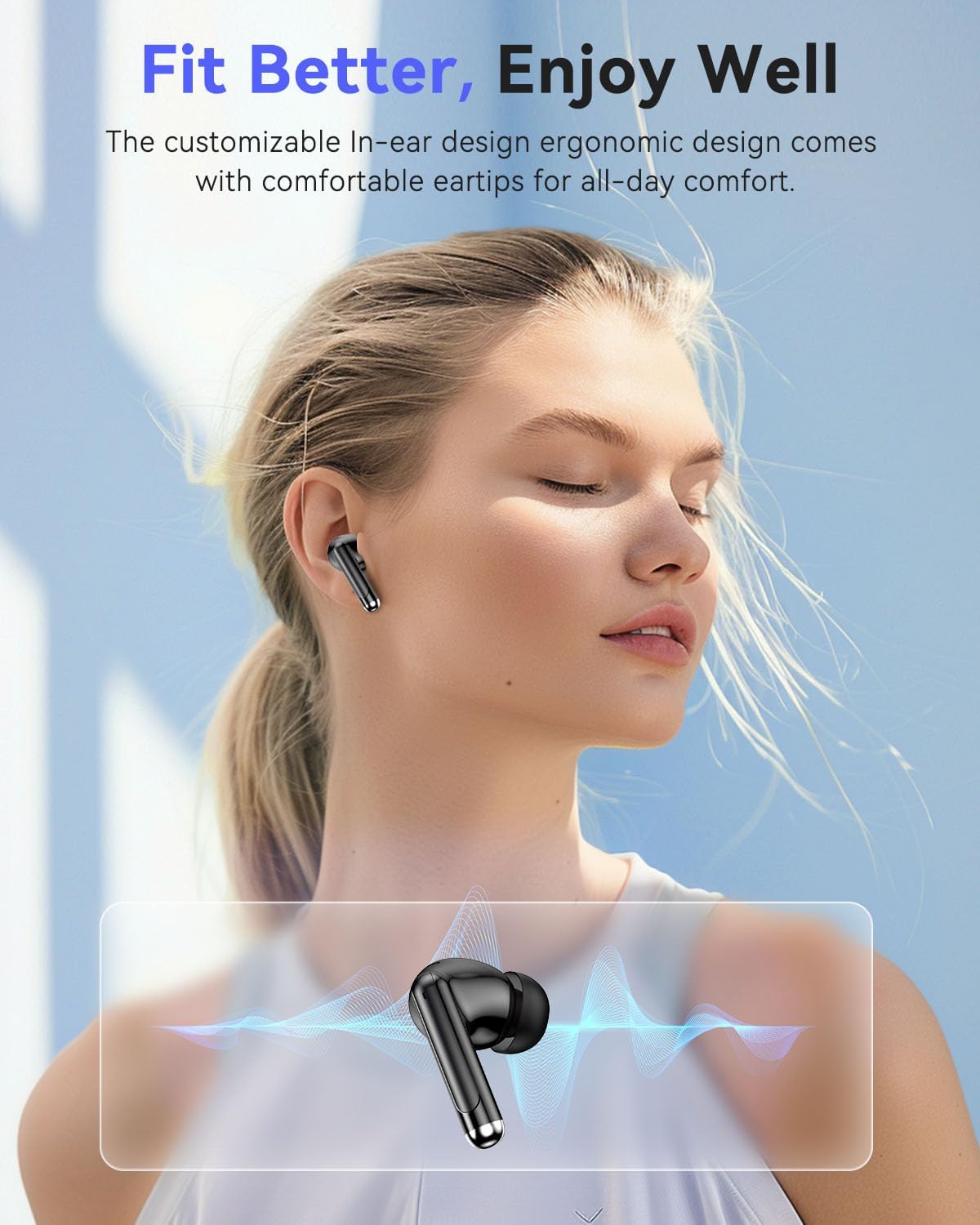 Bluetooth Headphones True Wireless Earbuds 50H Playback LED Power Display Earphones with Charging Case IPX7 Waterproof in-Ear Ear Buds with Mic for Smart Phone Computer Sports, Black - Image 2