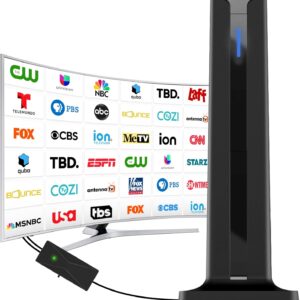 Digital TV Antenna for Smart TV Indoor,2025 TV Antenna with 3M Stick Base, 360°&Long Range Reception HDTV Antenna for Local Channels, Easy Installation Antennas for TVs Without Cable (7.0 in)