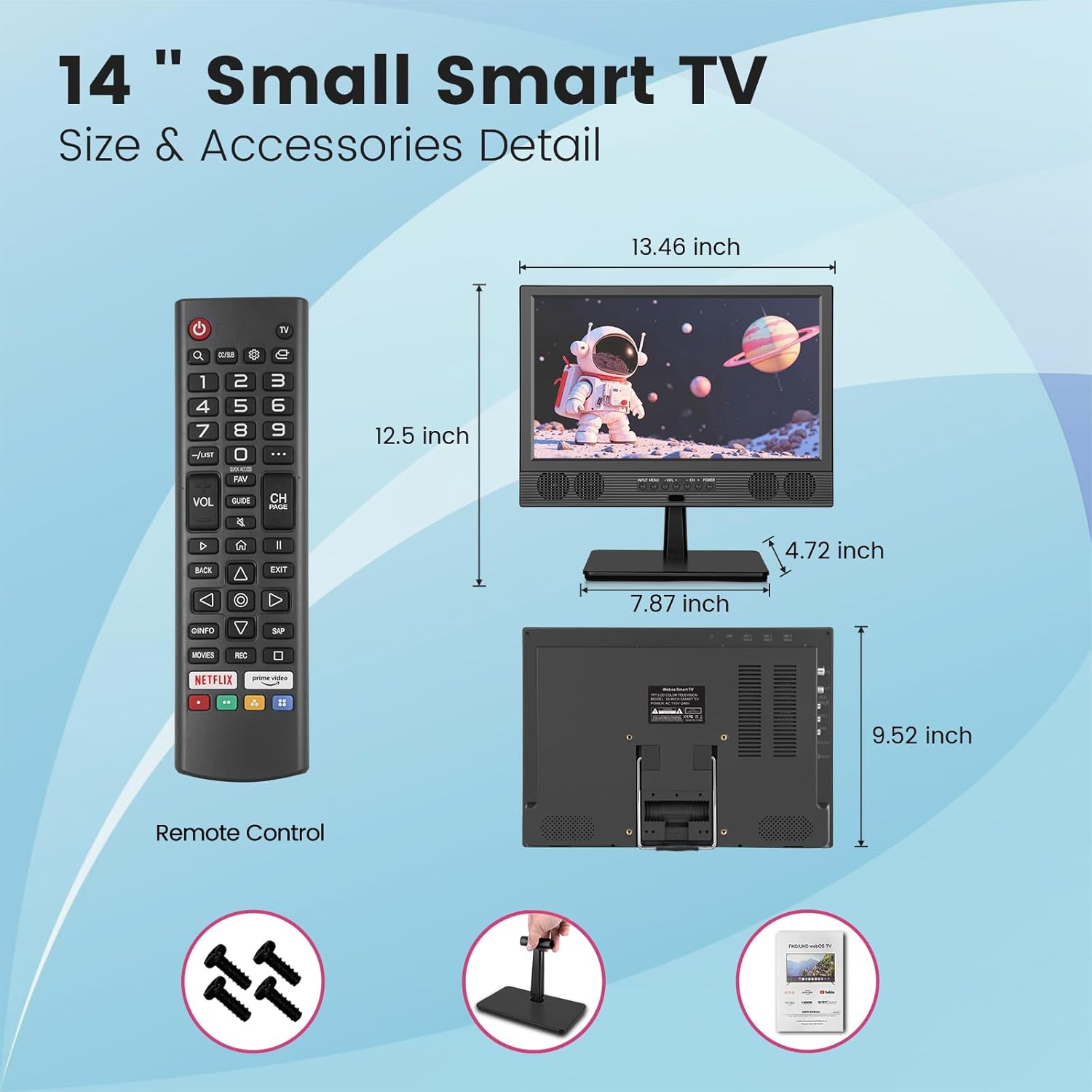 14 Inch Small Smart TV HD 720P LED, Compact Flat Screen Smart TV with Built-in Speakers, Digital ATSC Tuner,HDMI/USB/AV Inputs,Small Smart tv for Kitchen,Bedroom,RV,Camper,Camping - Image 8