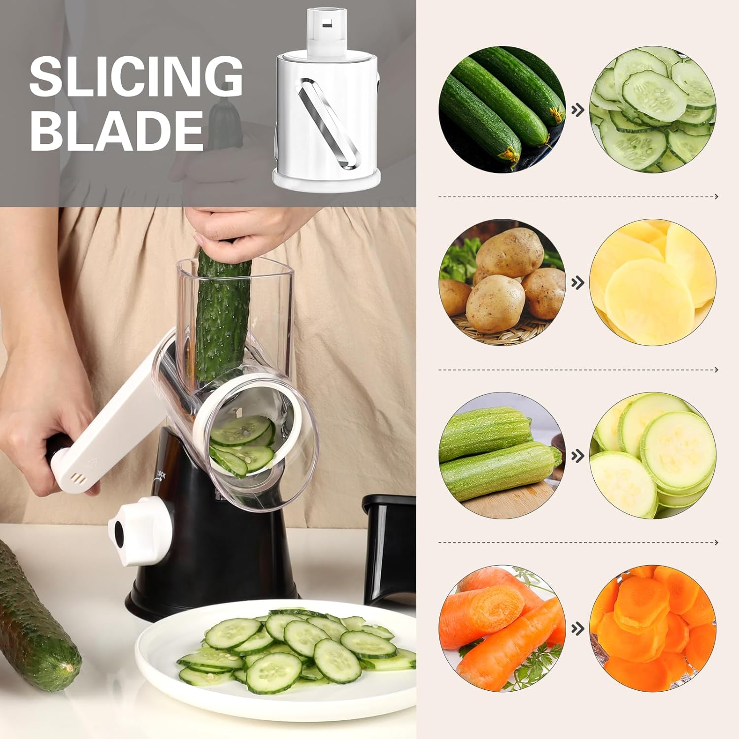 Cambom Rotary, Shredder for Fresh Cheese, Vegetable, Nuts,Non-slip Suction Base - Image 5