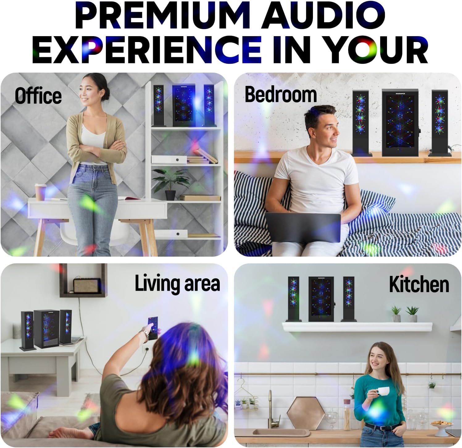 Magnavox MHT990 2.1 Home Entertainment System with Bluetooth Wireless Technology and Color Changing Lights in Black | AUX Port | Subwoofer with 2 Speakers | Pulsing Lights | - Image 6