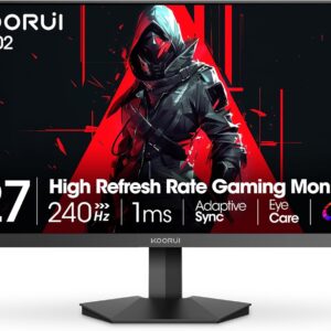 KOORUI GN02 27-inch 240Hz Gaming Monitor, 1ms FHD 1080p, G-SYNC and FreeSync Premium, HDMI 2.0/DP 1.4, Xbox PS5 Switch Ready, VESA, Tilt, Black