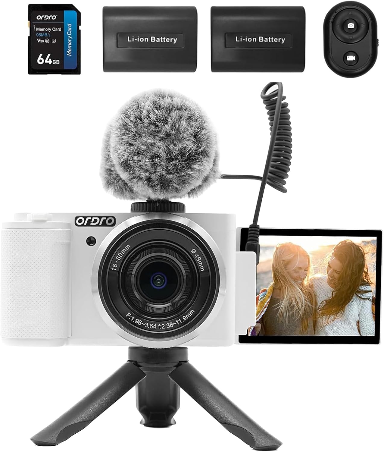 ORDRO G930 Digital Camera for Content Creators Vlogging Camera 5K 16-80 mm Wide Angle Cameras for Photography, Vlogging and YouTube with Flip Screen, Auto-Focus, Filters with Mic, Stand