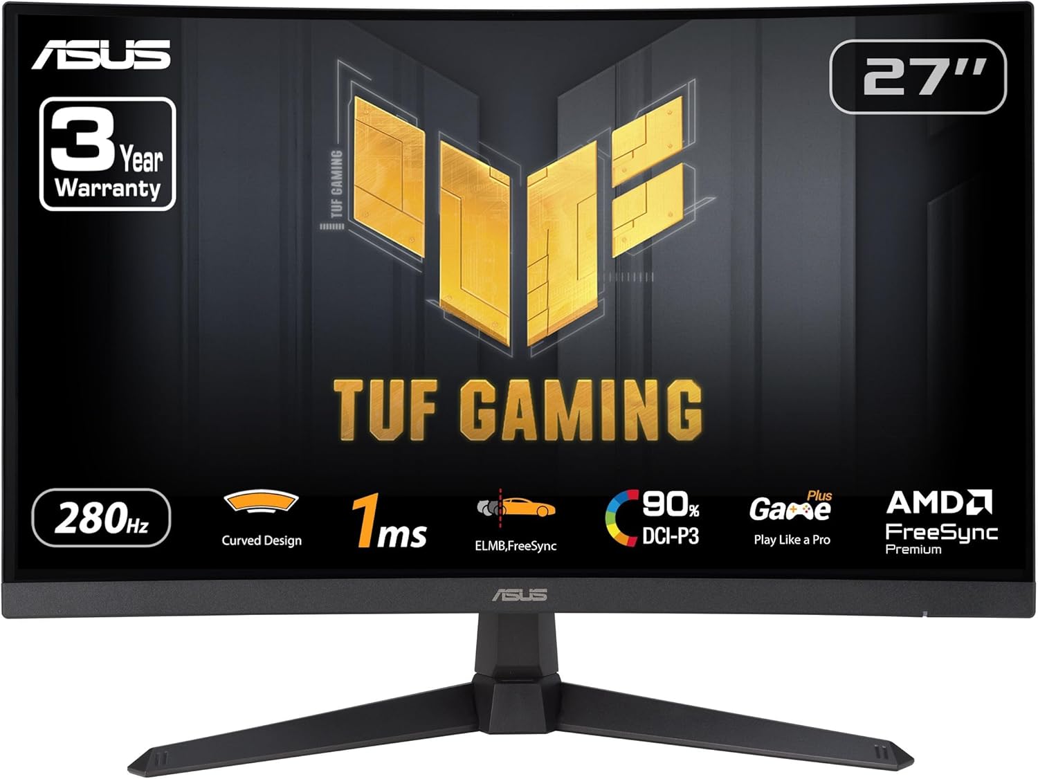 ASUS TUF Gaming 27” 1080P Curved Monitor (VG27VQM1B) – Full HD, 1500R, 280Hz, 1ms, Extreme Low Motion Blur, FreeSync Premium, Shadow Boost, Eye Care, 90% DCI-P3, DisplayWidget Center, 3 yr Warranty