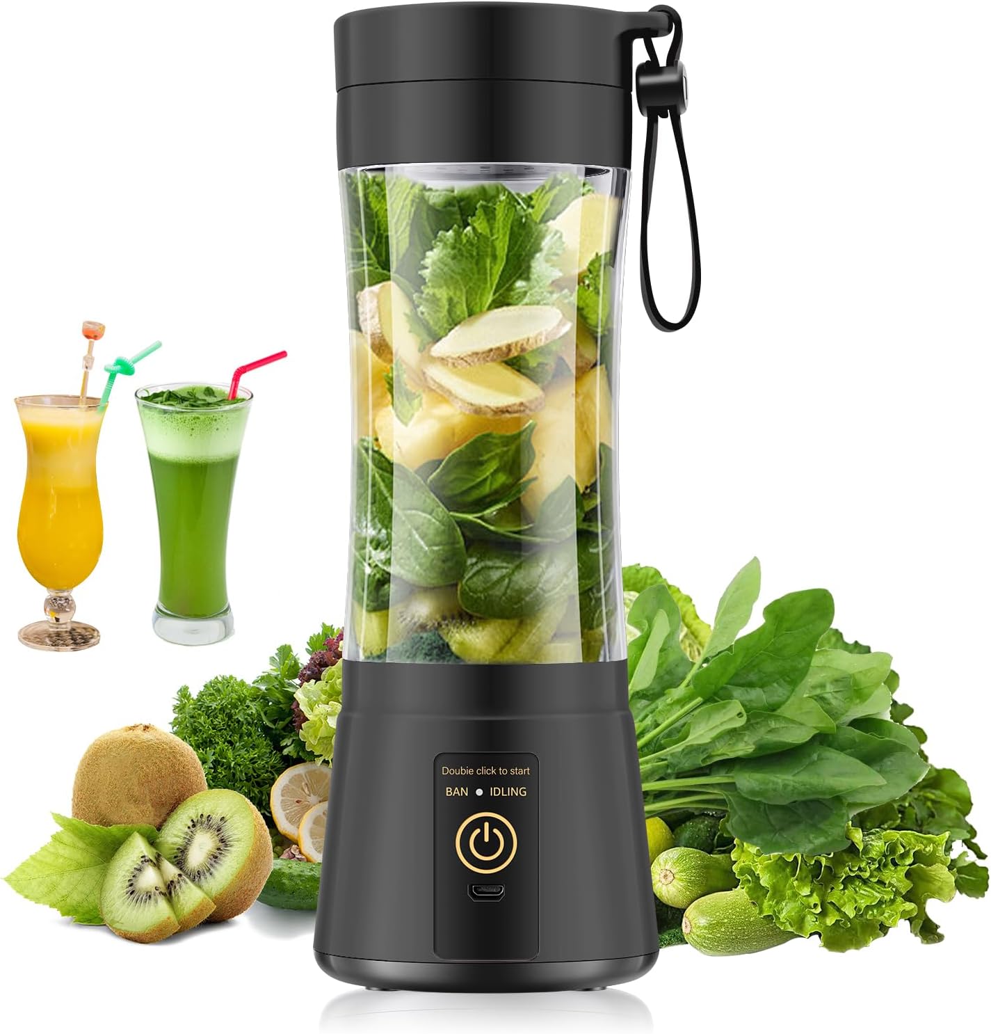 Cordless Personal Size Portable Blender - Blender Make Smoothies & Shakes, 12 Oz BAP Free Traveling Cup, Quickly Squeezed in Office/Picnic/Sprots