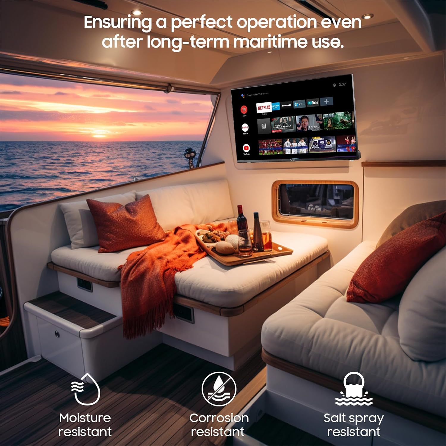 SYLVOX 12 Volt TV, 40" Smart Television 1080P with Google OS Support Voice Remote Screencast ATSC NTSC WiFi Bluetooth HDMI USB, AC/DC Powered, 12V TV for RV Camper Boat Coastal Home (Marine Series) - Image 2