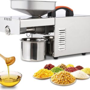Oil Press Machine, Cold & Hot Press Oil Extractor Machine, Food Grade Stainless Steel Automatic Nuts Seed Oil Maker Machine for Commercial Home Kitchen Use