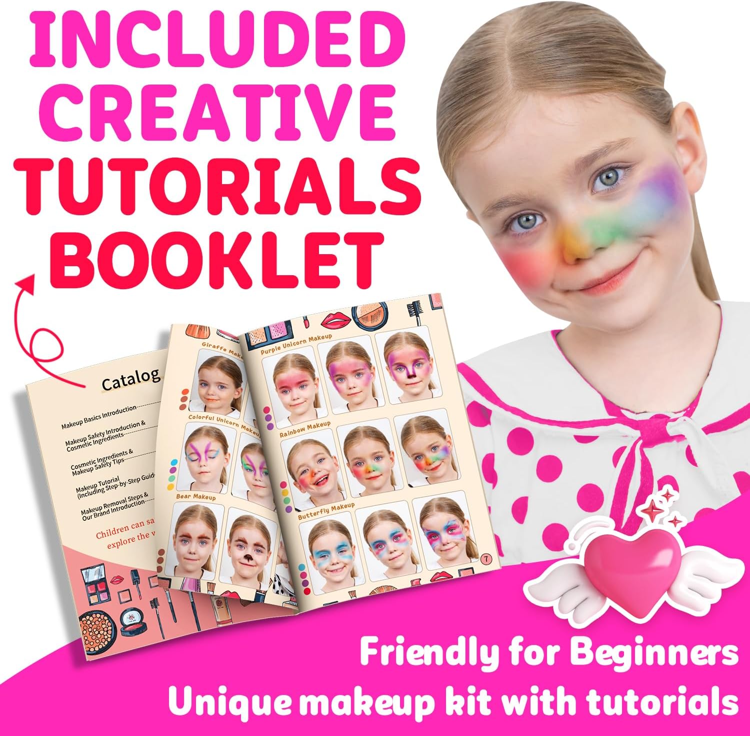 Hollyhi 58 Pcs Kids Makeup Kit for Girl, Princess Toys Real Washable Cosmetic Set with Mirror, Kids Makeup Sets for Girls, Play Make Up Birthday Gifts for 3 4 5 6 7 8 9 10 11 12 Years Old Kid (Rose) - Image 4