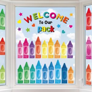gisgfim Watercolor Crayon Window Clings Colorful Crayon Window Decals Back to School Windows Clings Double-Sided Wall Stickers Decorations for Classroom Home Glass Blackboard Nursery Decor Kid Toddler