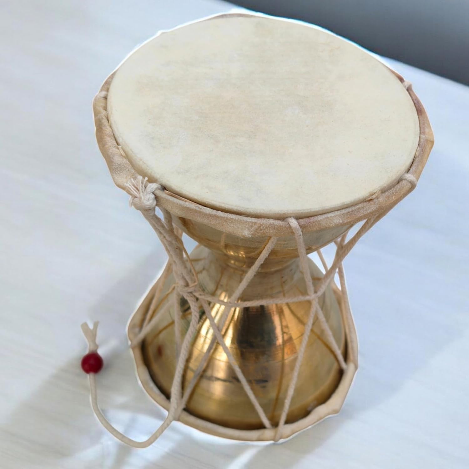 Brass Damru an Instrument of Lord Shiva 6"inch Very Rare by Make in India Pick Use | Brass Damroo Drum Handmade indian Folk musical instrument Damru Lord shiva Percussion Miniature Home Decor - Image 3