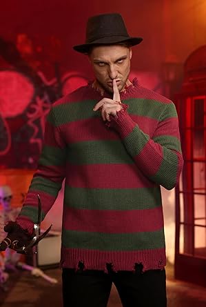 Arvilhill 3 Pcs Men's Halloween Scary Costume Claws Sweater Hat Nightmare Outfits - Image 3